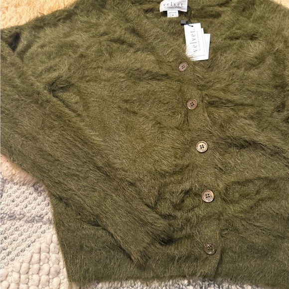 Velvet by Graham & Spencer Olive Green Fuzzy Cardigan - Picture 2 of 4